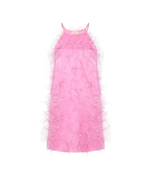 Satin Feather Embroidery Mini Dress