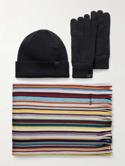 Wool Scarf, Beanie and Gloves Set