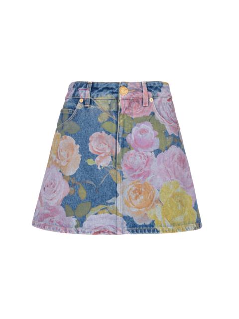Pastel Roses printed denim skirt