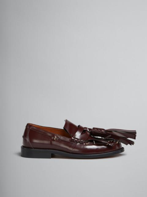 Marni BURGUNDY LEATHER BAMBI LOAFER WITH MAXI TASSELS