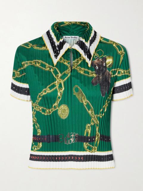 Acne Studios Syndia Pleated Printed Twill Polo Shirt