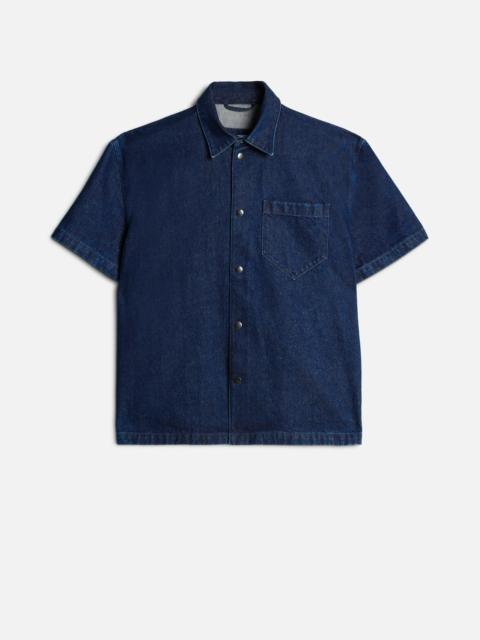 7 For All Mankind Utility Denim Camp Shirt in Carpenter Blue