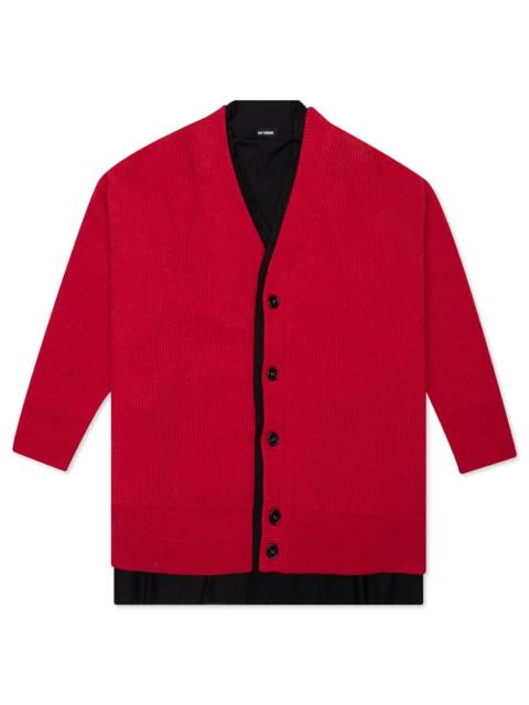 Raf Simons RAF SIMONS BIG RIBBED KNIT CARDIGAN WITH FABRIC LINING - RED