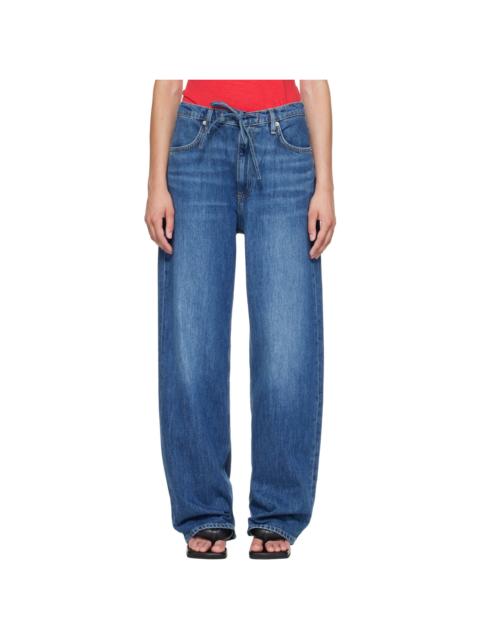 rag & bone Blue Phoebe Drawstring Wide-Leg Jeans
