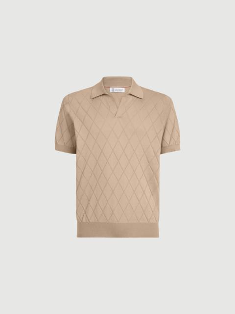 Brunello Cucinelli Cotton textured Argyle lightweight knit polo shirt