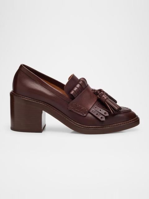 ULLA JOHNSON Fiona Leather Tassel Heeled Loafers