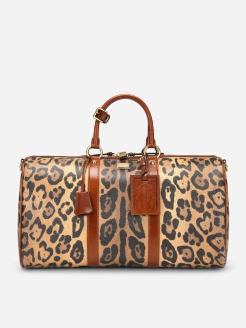 Dolce & Gabbana Small travel bag in leopard-print Crespo with branded plate