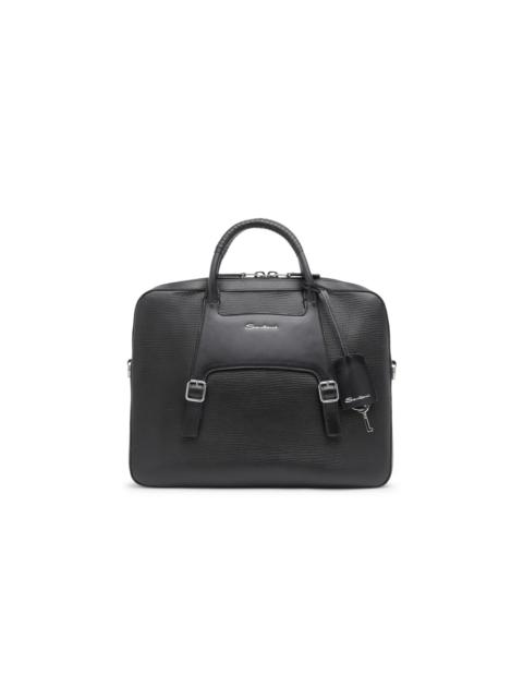 Santoni Black embossed leather briefcase