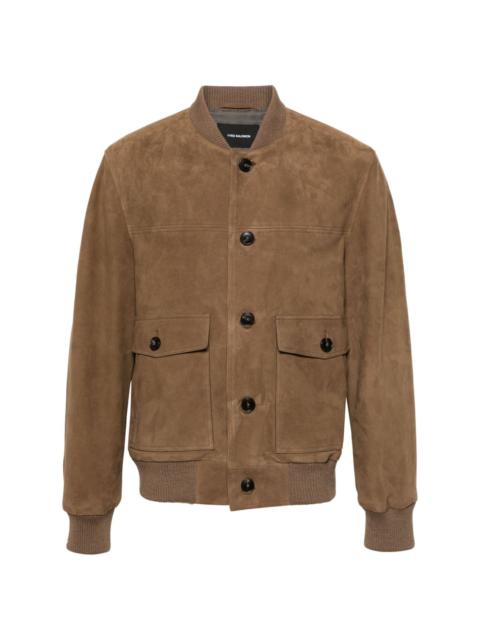 buttoned suede bomber jacket