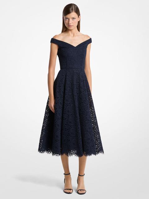 MICHAEL KORS COLLECTION Corded Floral Lace Portrait-Neck Dress