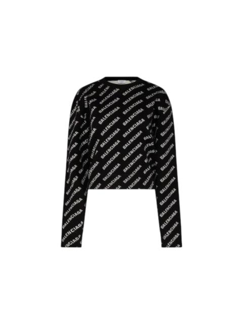 BALENCIAGA Balenciaga Wool All Over Print Cropped Sweater Black