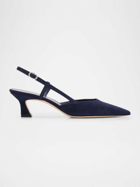 Stuart Weitzman Vinnie Suede Kitten Slingback Pumps