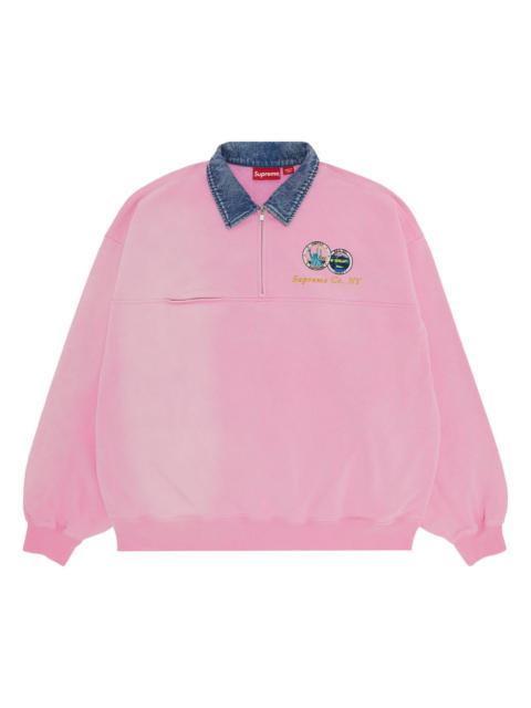 Supreme Denim Collar Half Zip Sweatshirt 'Pink'