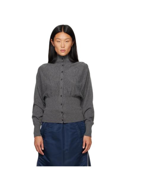 OPEN YY Gray Button Up Blouson Cardigan