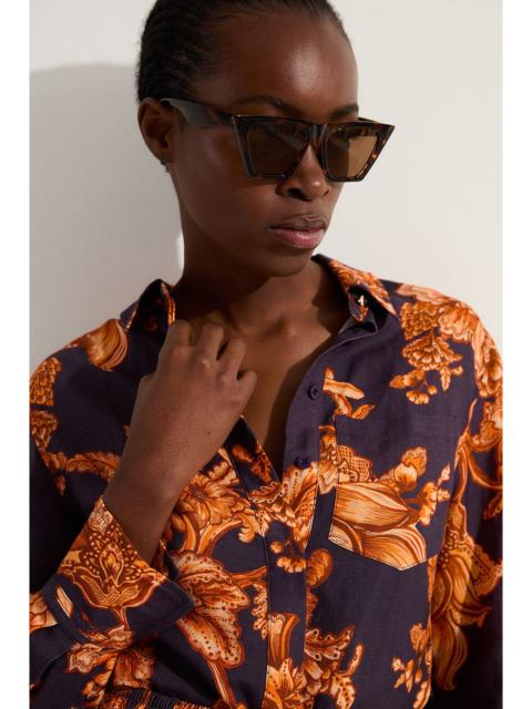 KAREN MILLEN Floral Viscose Linen Woven Long Sleeve Shirt
