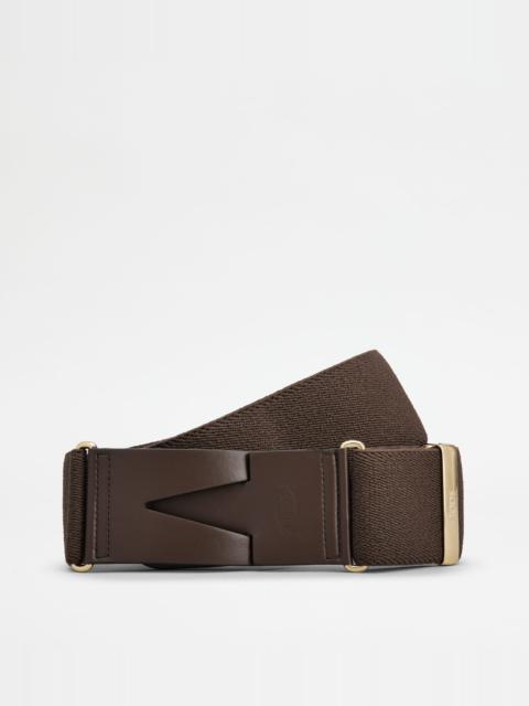 Tod's BELT IN CANVAS AND LEATHER - BROWN