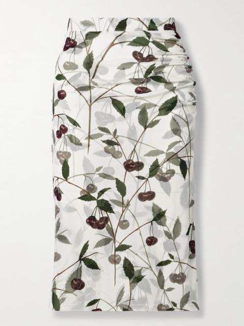 Stella McCartney Ruched Printed Stretch-mesh Midi Skirt