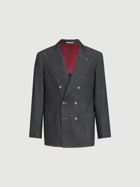 Brunello Cucinelli No-fade lightweight denim one-and-a-half breasted deconstructed blazer with patch pockets and metal