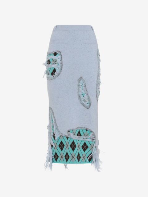 Moschino argyle-intarsia distressed-effect skirt