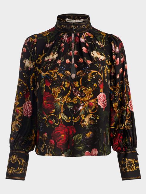 Alice + Olivia Marion Floral Mock-Neck Blouse
