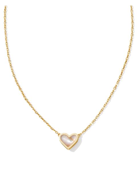 KENDRA SCOTT Framed Ari Heart Gold Short Pendant Necklace in Iridescent Abalone