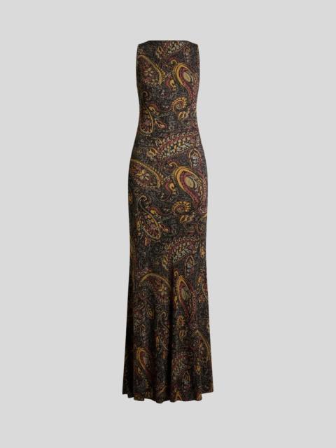 Etro RIBBED LONG DRESS WITH FLORAL PAISLEY MOTIF
