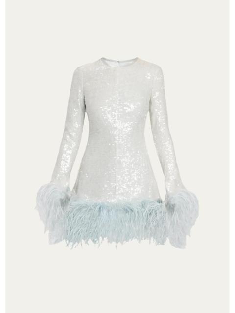 markarian Althea Feather-Trim Sequined Long-Sleeve Mini Dress
