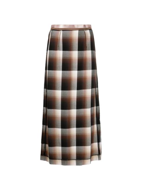 Ombre checked logo-patch A-line skirt
