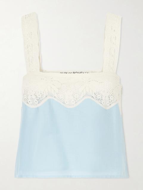 ALIX OF BOHEMIA Mia Sky Prima Cotton And Silk-blend Lace-trimmed Tank Top