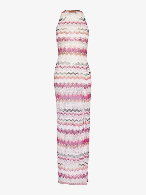 Chevron split-hem knitted maxi dress