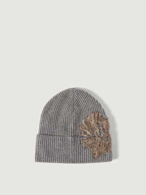 Brunello Cucinelli Cashmere ribbed beanie with whispering bloom embroidery