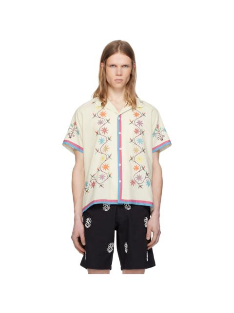 HARAGO Off-White Flower Embroidered Shirt
