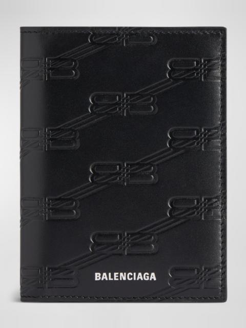 BALENCIAGA Men's Leather Embossed Monogram Vertical Bifold Wallet