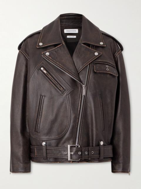 Alexander McQueen Distressed leather biker jacket Dark brown