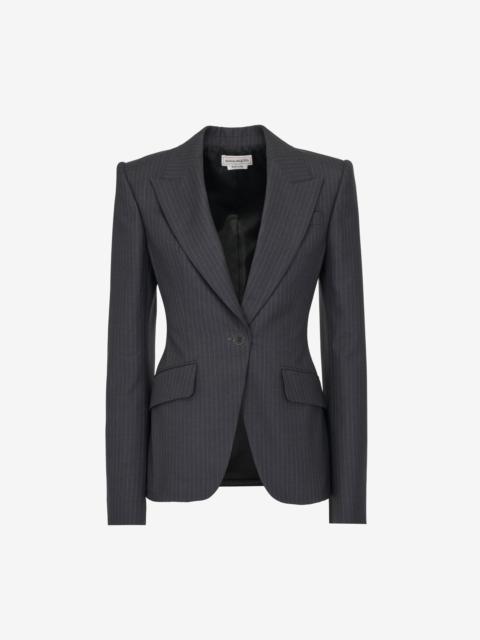 Women's Pinstripe Single-breasted Jacket in Grey