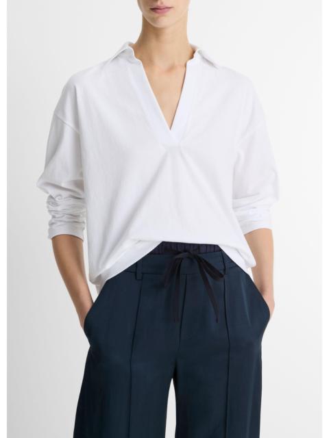 Vince Easy Pima Cotton Long-Sleeve Polo Shirt