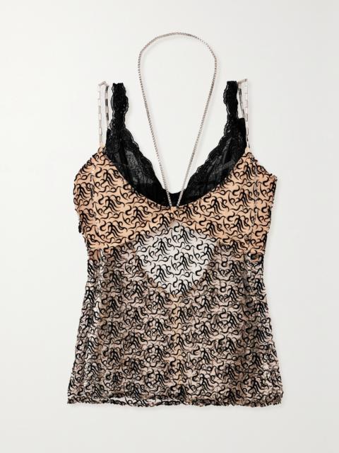 THE ATTICO Convertible Chain-embellished Lace-trimmed Embroidered Tulle Camisole