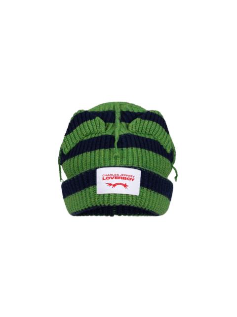 CHARLES JEFFREY LOVERBOY SUPERSIZED CHUNKY EARS BEANIE (GREEN/NAVY STRIPE)