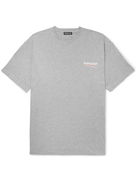 BALENCIAGA Oversized Logo-Print Mélange Cotton-Jersey T-Shirt