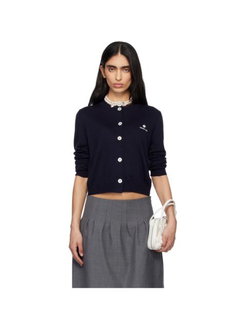 SHUSHU/TONG Navy Logo-Stitch Knit Cardigan