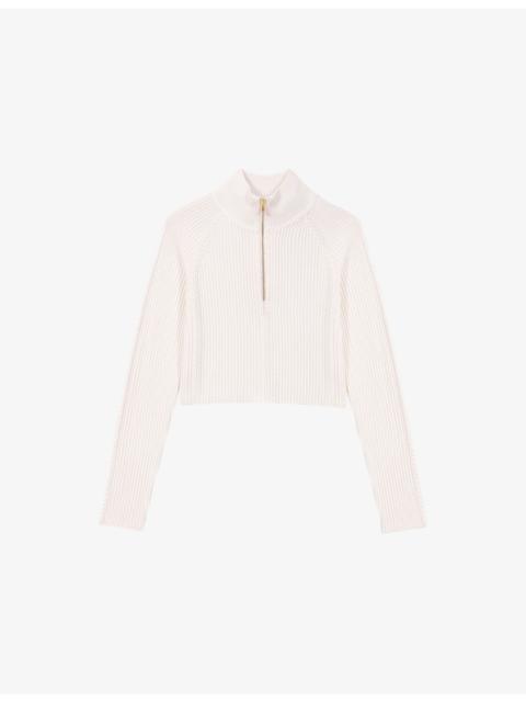 maje Half-Zip Cropped Knitted Jumper