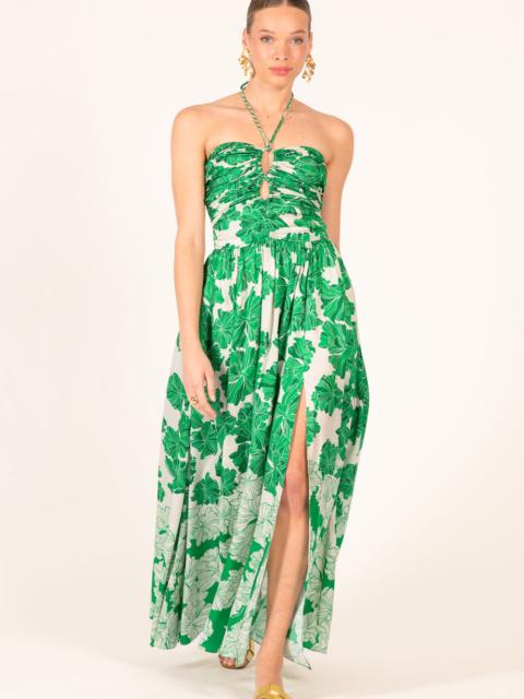 Poupette St Barth Long Dress Avril - Green Flower Bunch