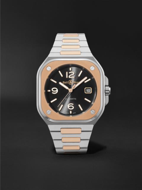 Bell & Ross BR 05 Black Steel and Gold Automatic 18-Karat Rose Gold and Steel Watch, Ref. BR05A-BL-STPG/SSG