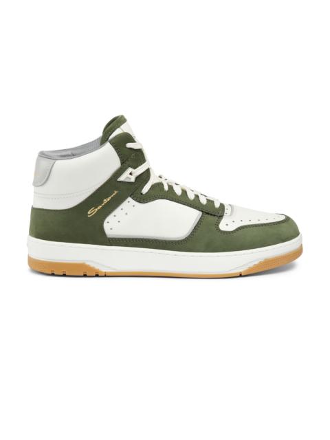 Santoni Men’s white and green leather and nubuck Sneak-Air sneaker