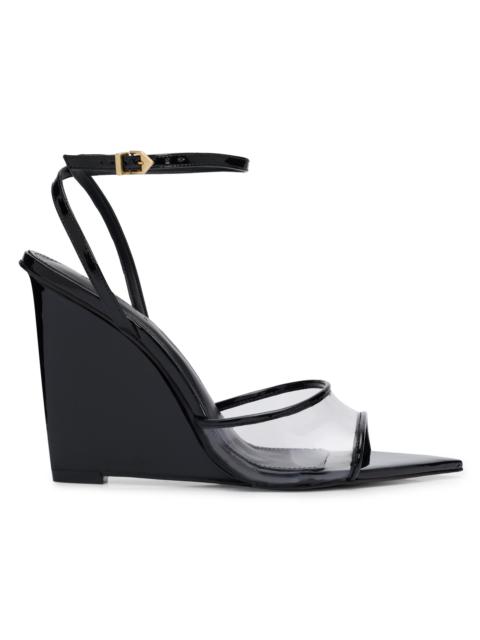 SCHUTZ Women's Elodie Vinyl 110MM Patent Leather Wedge-Heel Sandals - Transparent Black