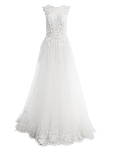 TADASHI SHOJI Women's Floral-Embroidered A-Line Gown - Ivory