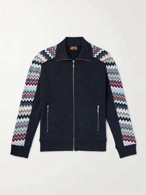 Cotton-Jersey and Striped Crochet-Knit Track Jacket
