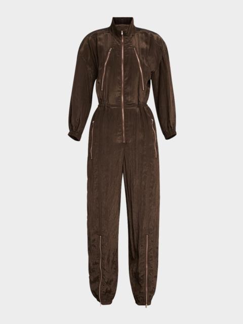 A.L.C. Gavin Long-Sleeve Satin Zip Jumpsuit