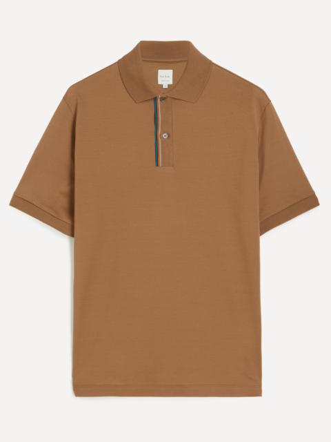 Paul Smith Brown Knitted Signature Stripe Trim Polo Shirt