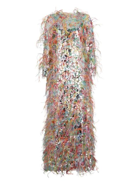 Valentino sequin feather midi dress